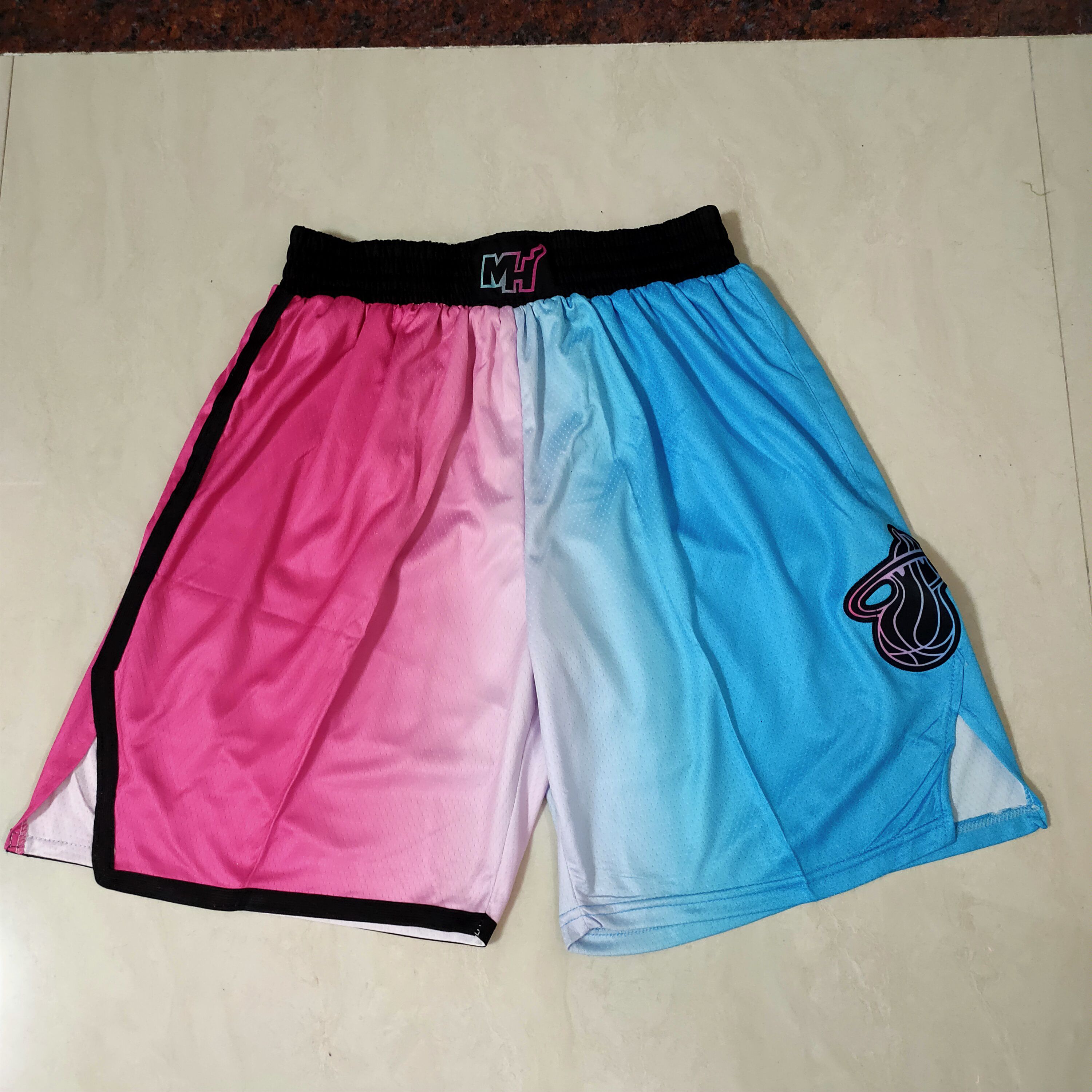 Men NBA Miami Heat Pink blue Shorts 0416